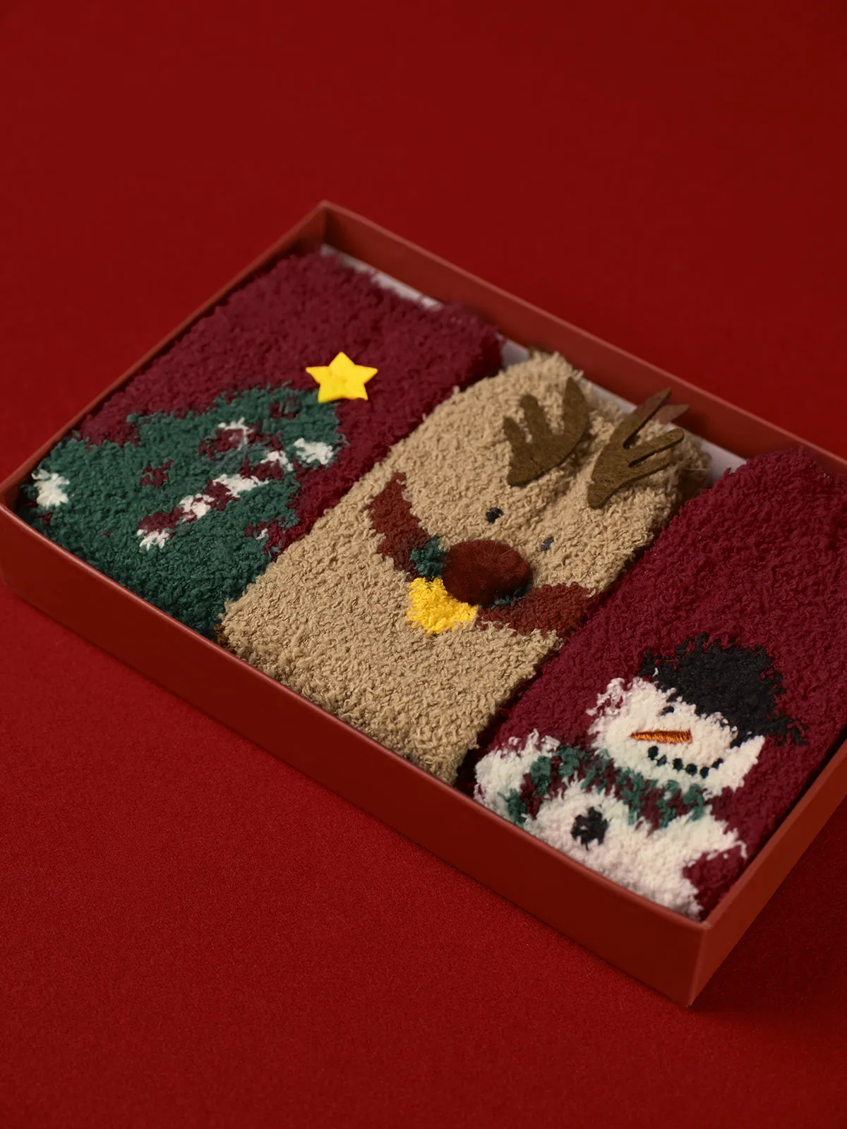 3pk Christmas Coral Velvet Socks With Box sold by COMMENSE product image thumbnail 3