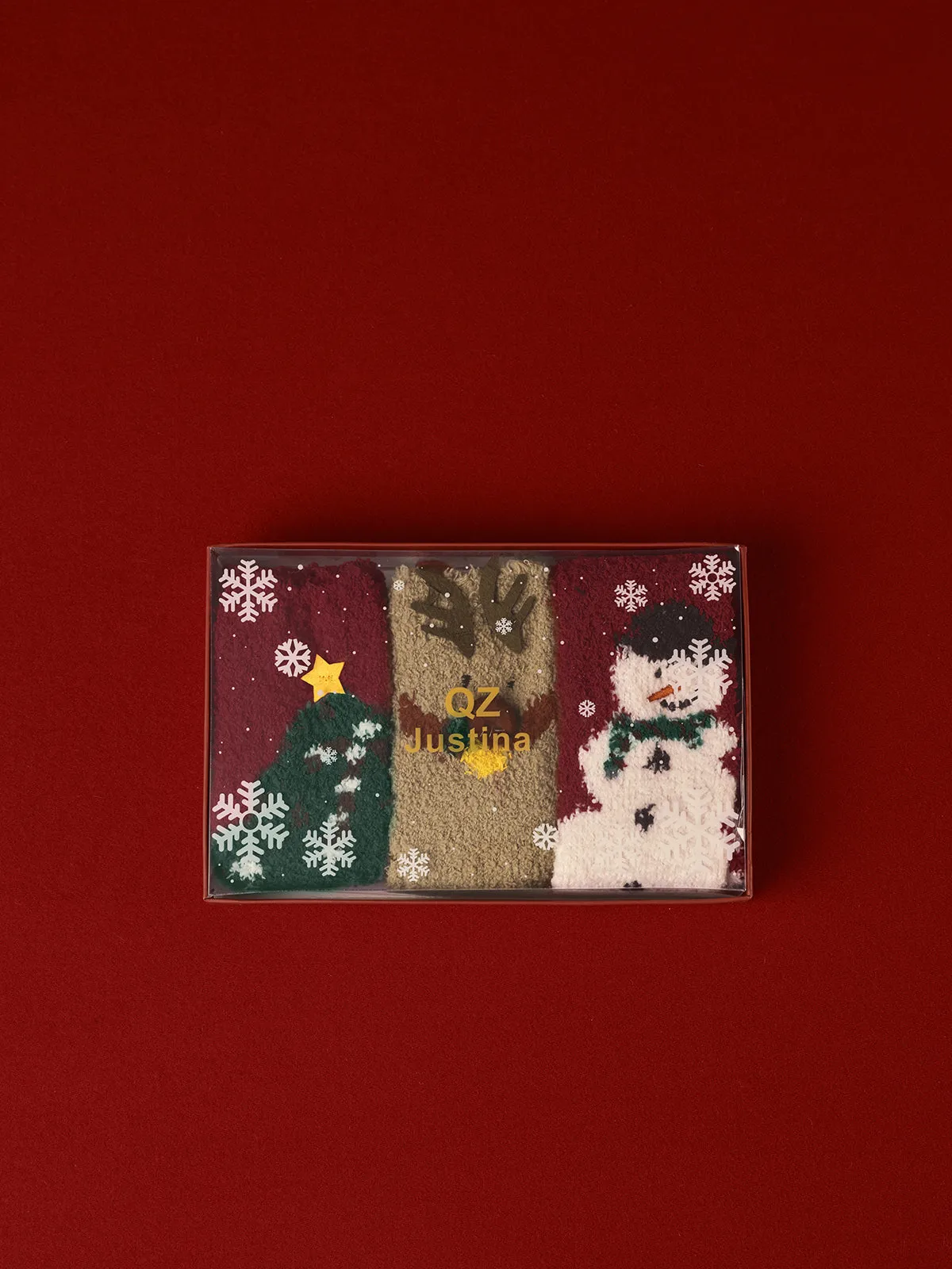 3pk Christmas Coral Velvet Socks With Box sold by COMMENSE product image thumbnail 2