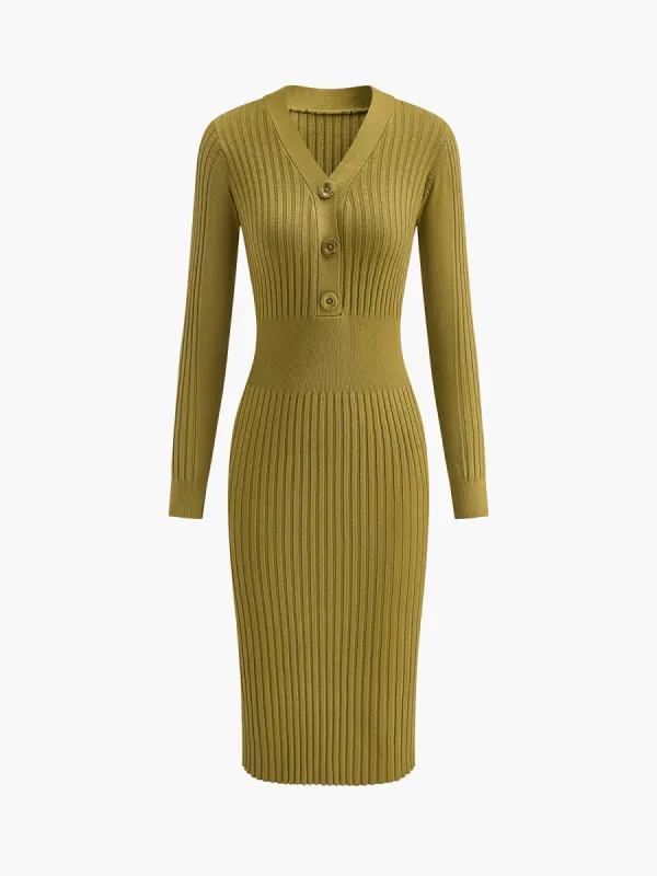 Ribbed Slim Sweater Midi Dress sold by COMMENSE