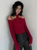 Criss Cross Cold-Shoulder Ribbed Top sold by COMMENSE