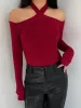 Criss Cross Cold-Shoulder Ribbed Top sold by COMMENSE