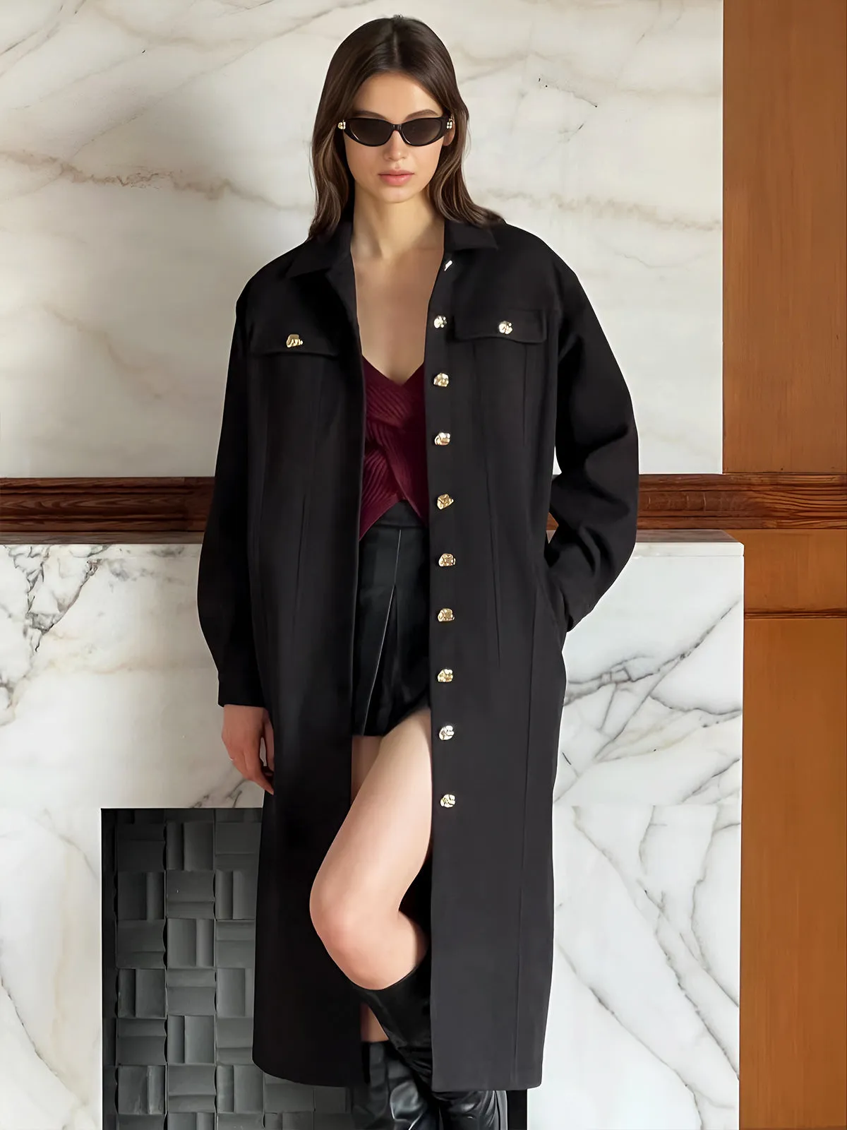 Leisure Metal Detail Belted Coat sold by COMMENSE product image thumbnail 5