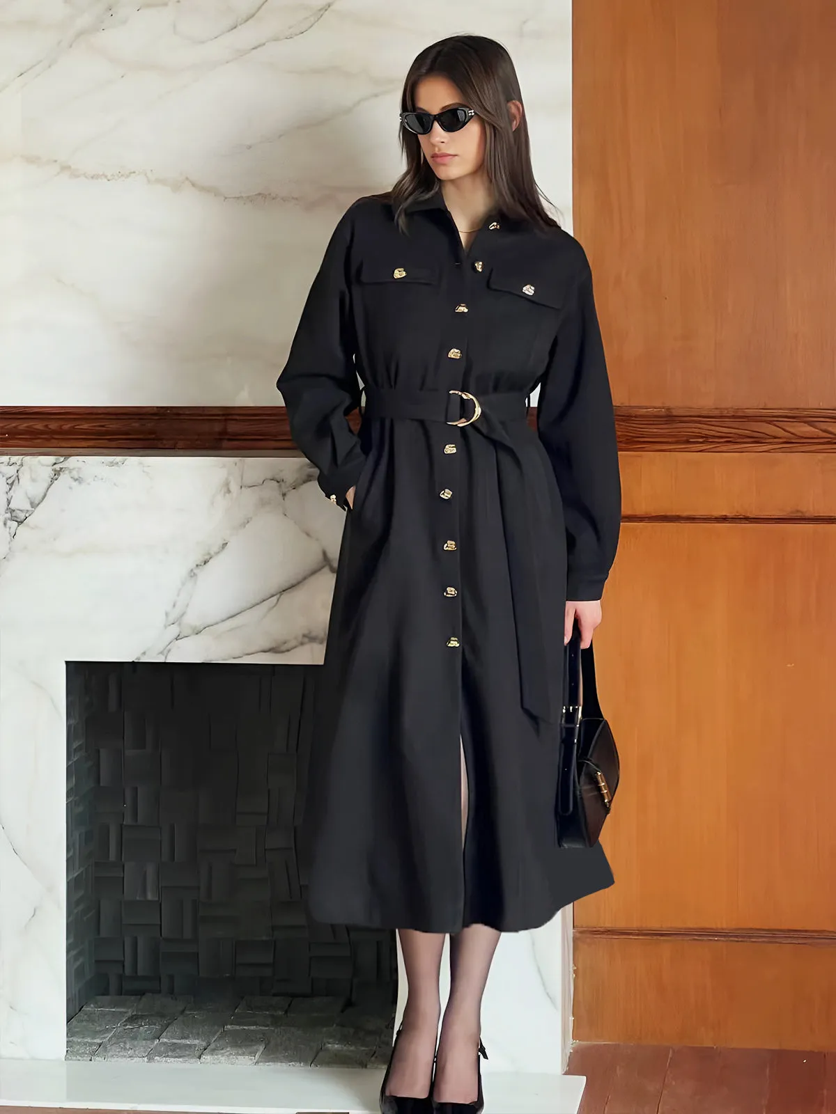Leisure Metal Detail Belted Coat sold by COMMENSE product image thumbnail 4