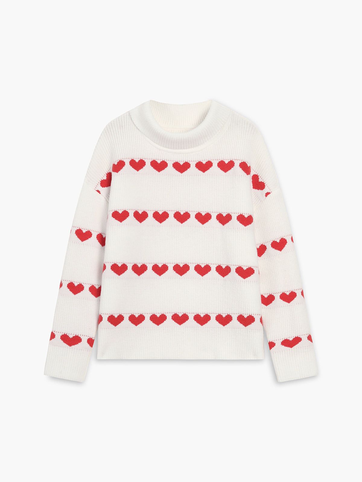 Heart Striped Crew Neck Knit Sweater sold by COMMENSE