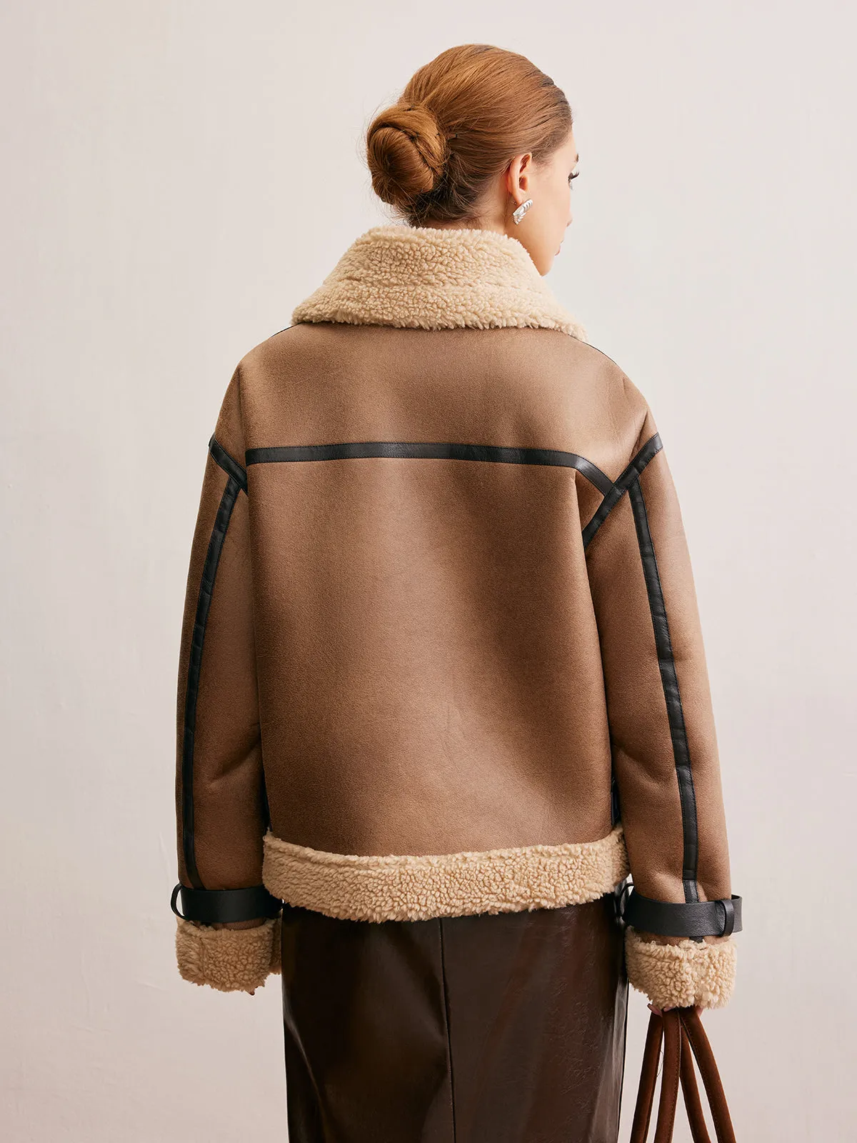 Faux Leather Zipper Teddy Coat sold by COMMENSE product image thumbnail 4