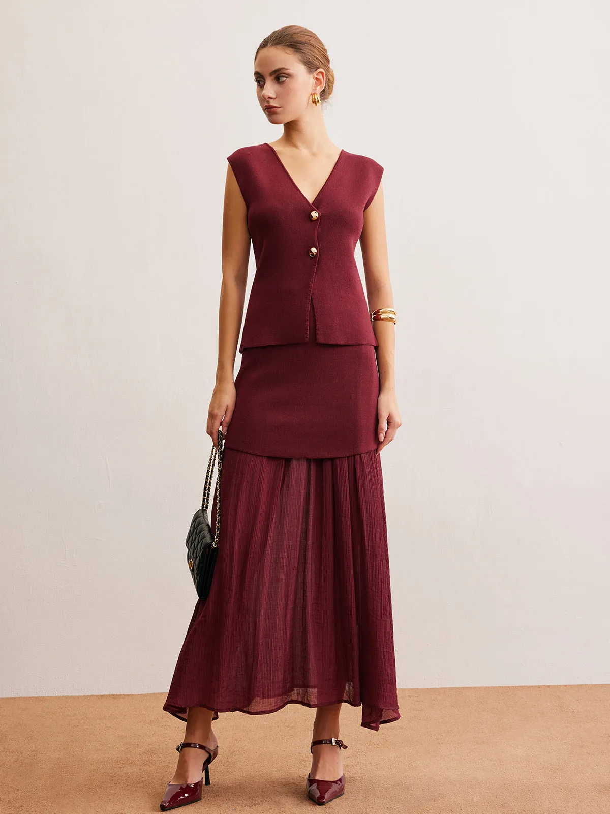 Elegant Sleeveless Panel Skirt Set sold by COMMENSE product image thumbnail 5