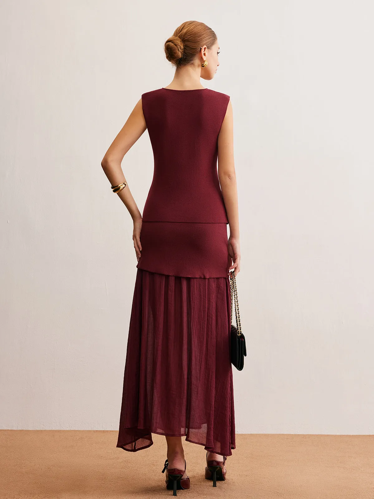 Elegant Sleeveless Panel Skirt Set sold by COMMENSE product image thumbnail 4