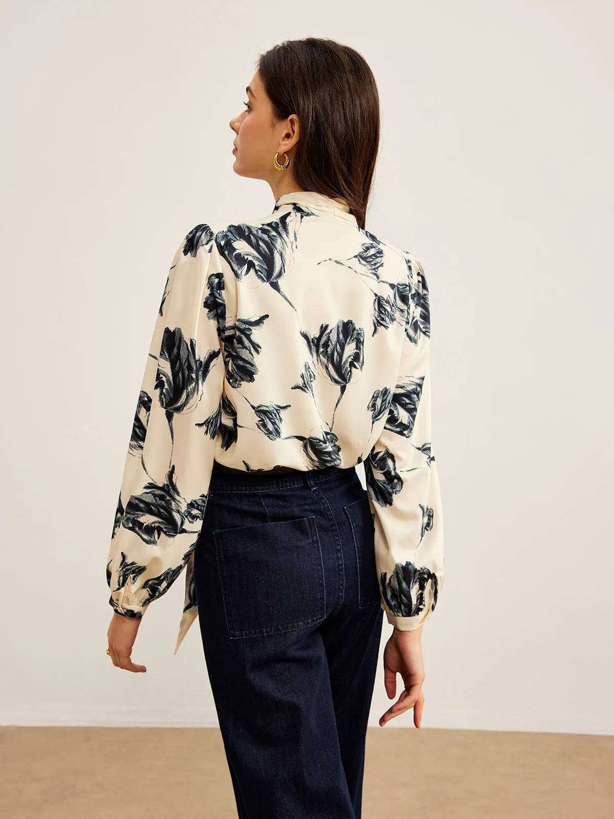 Boheme Printed Tie Neck Satin Blouse sold by COMMENSE product image thumbnail 3