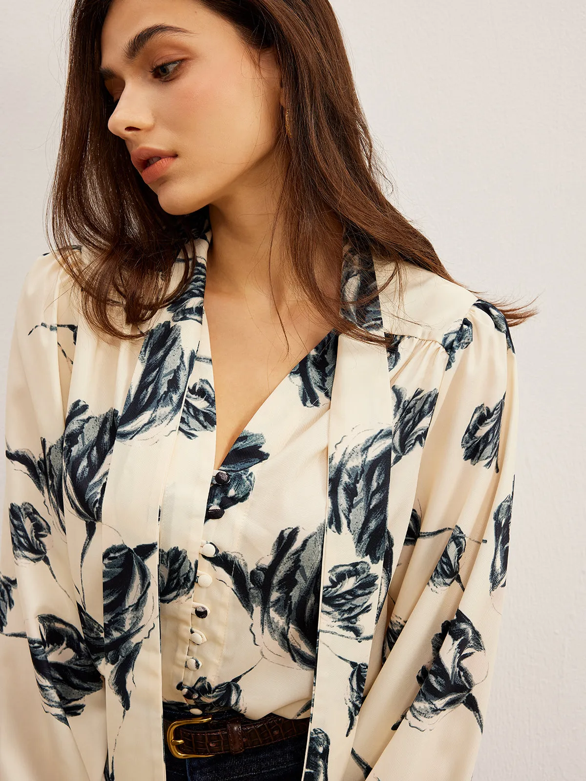 Boheme Printed Tie Neck Satin Blouse sold by COMMENSE product image thumbnail 4