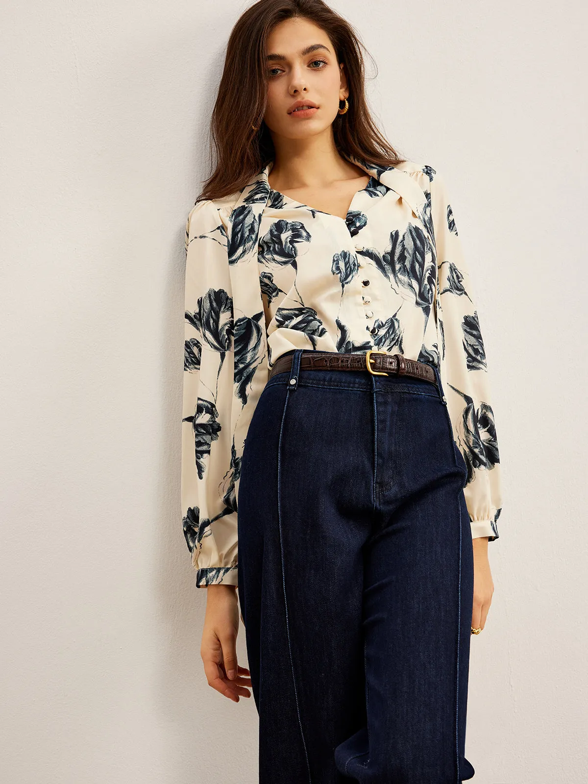 Boheme Printed Tie Neck Satin Blouse sold by COMMENSE product image thumbnail 2