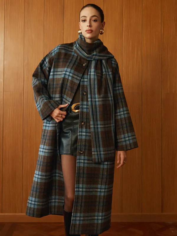Checked Tweed Long Coat With Scarf sold by COMMENSE