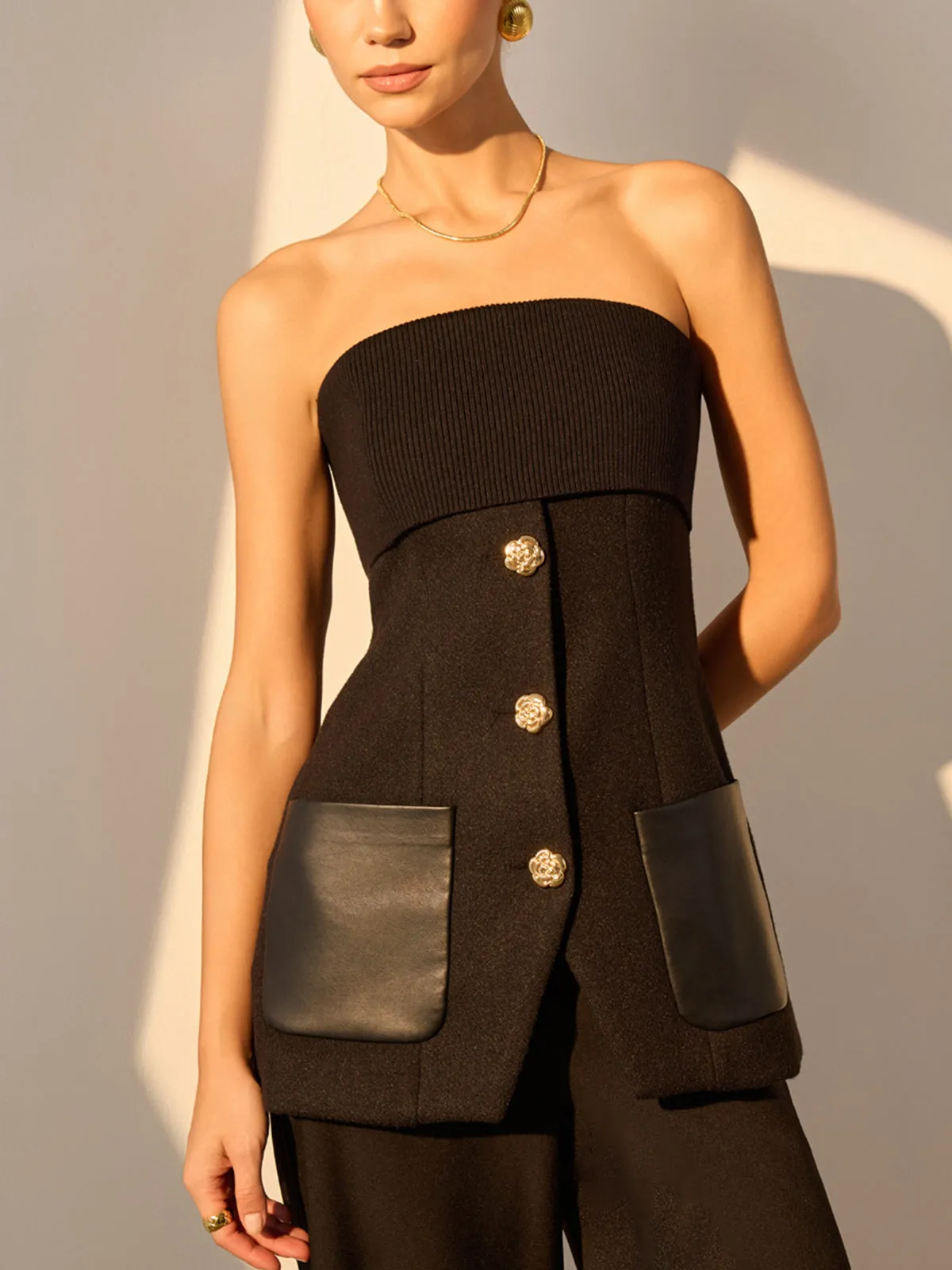 Metal Button Pockets Slit Tube Top sold by COMMENSE product image thumbnail 3