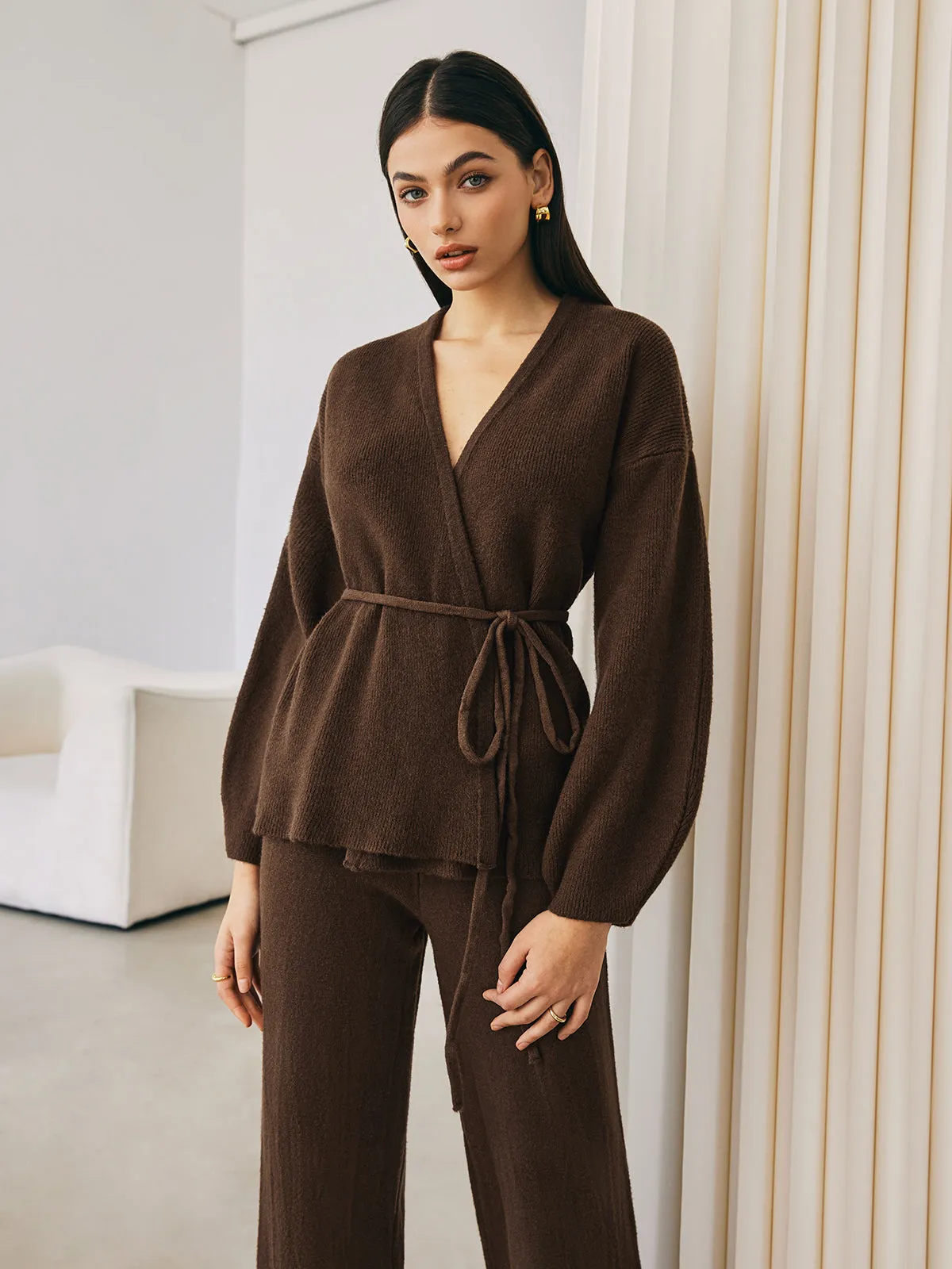 Wrap Belted Sweater Pants Set sold by COMMENSE product image thumbnail 3