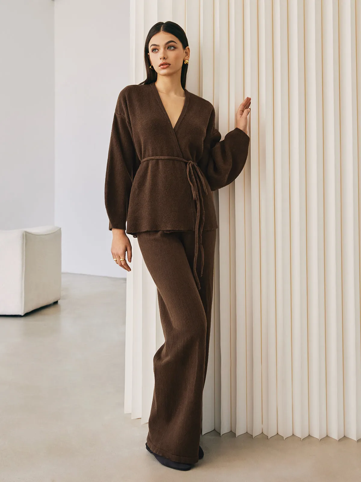 Wrap Belted Sweater Pants Set sold by COMMENSE product image thumbnail 4
