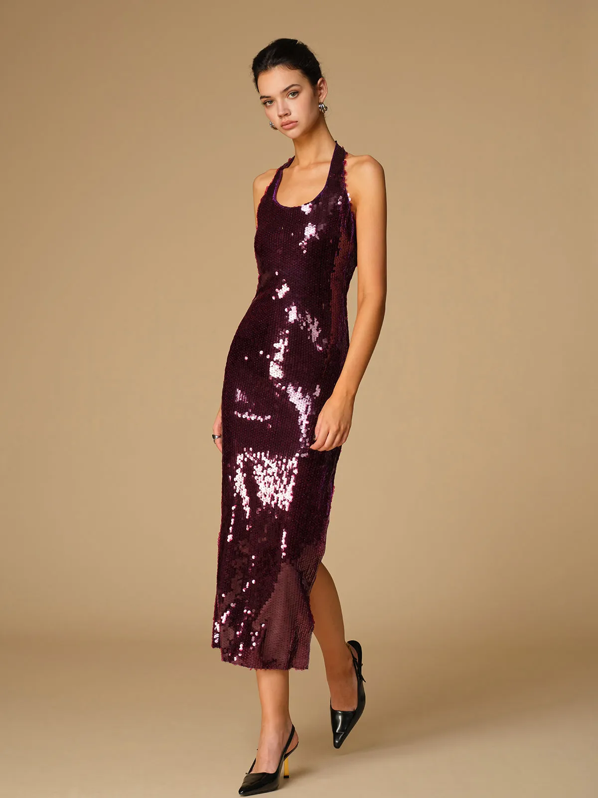 Elegant Sequins Halter Dress sold by COMMENSE