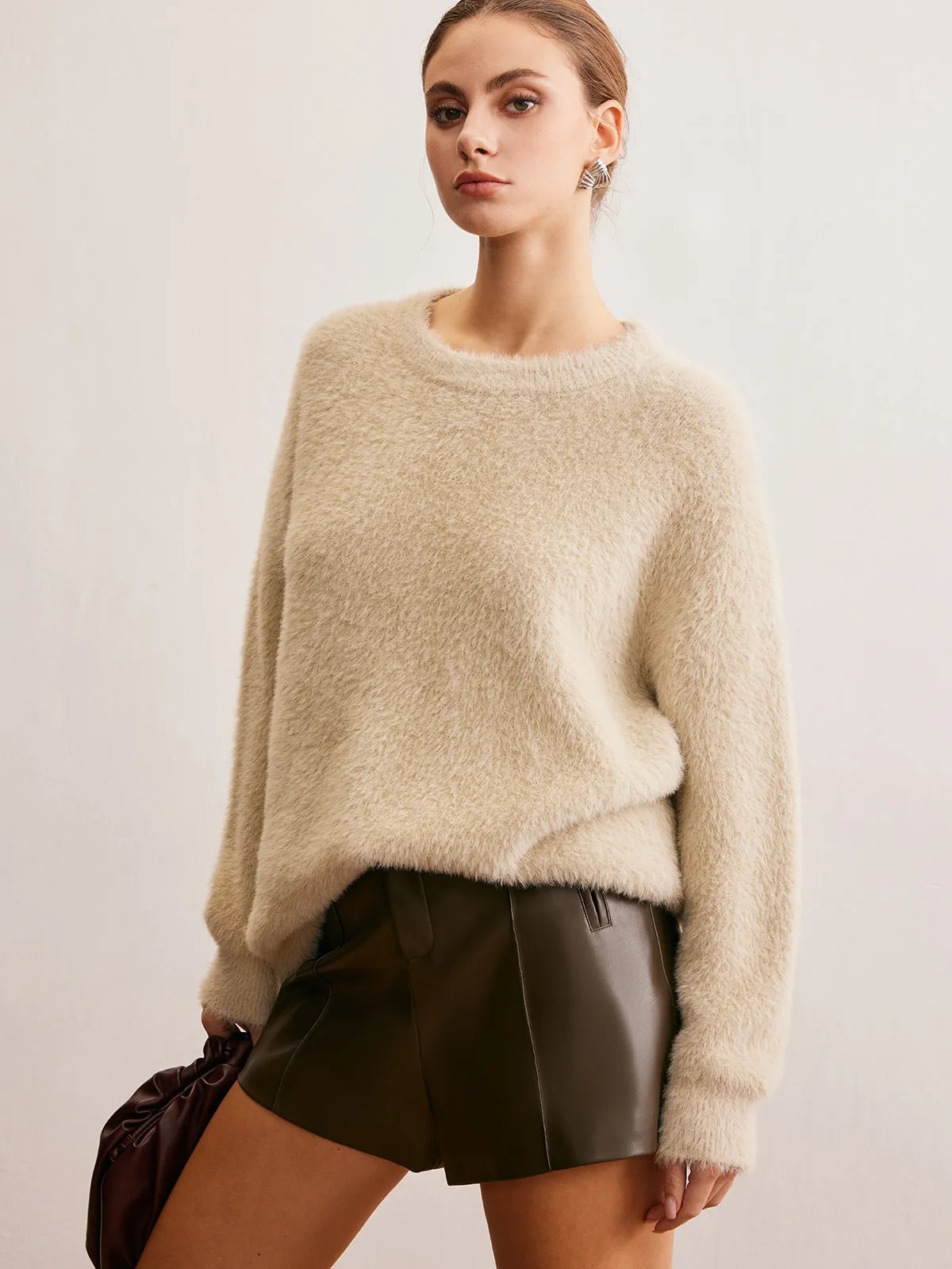 Minimalist Fuzzy Pullover Sweater sold by COMMENSE