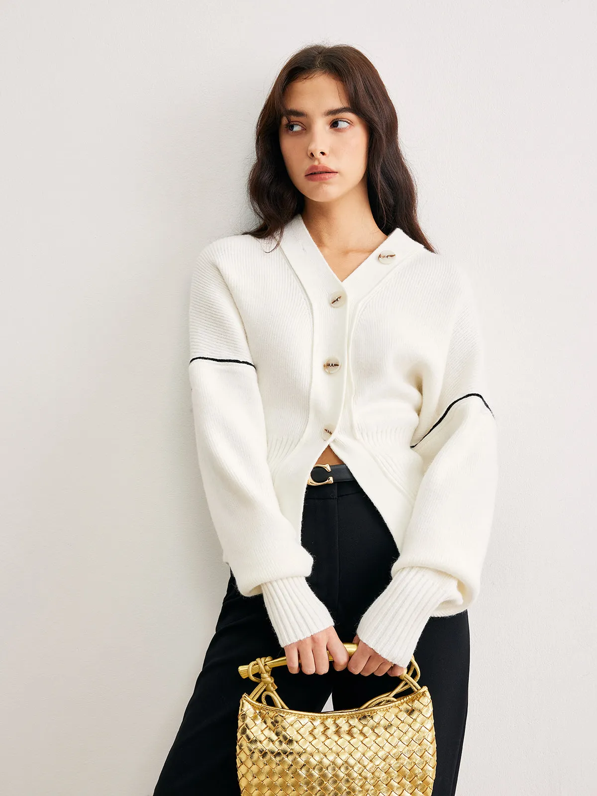 Chic Contrast Piping Button Cardigan sold by COMMENSE