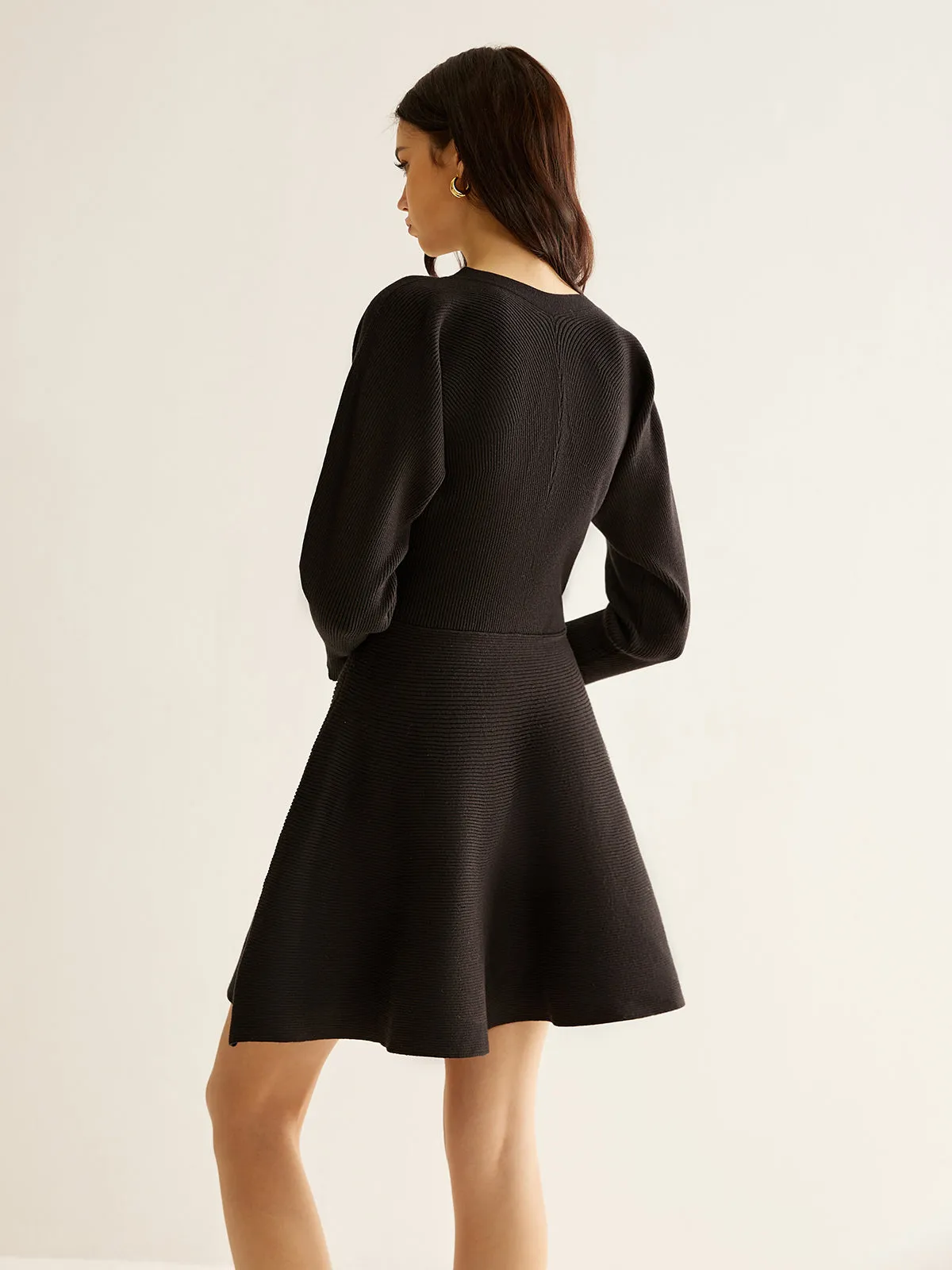 V-Neck Button Pleated Sweater Dress sold by COMMENSE product image thumbnail 5