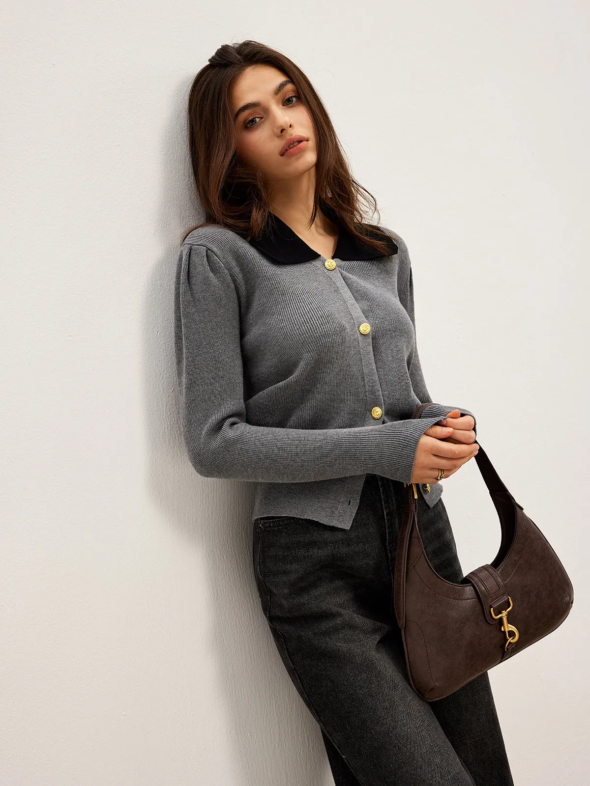 Contrast Collar Slim Button Cardigan sold by COMMENSE product image thumbnail 4