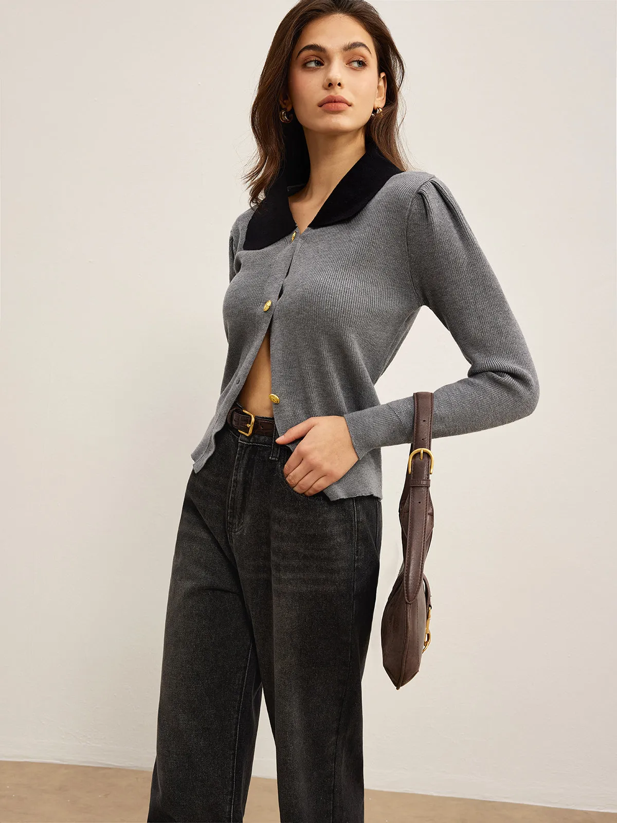 Contrast Collar Slim Button Cardigan sold by COMMENSE product image thumbnail 5