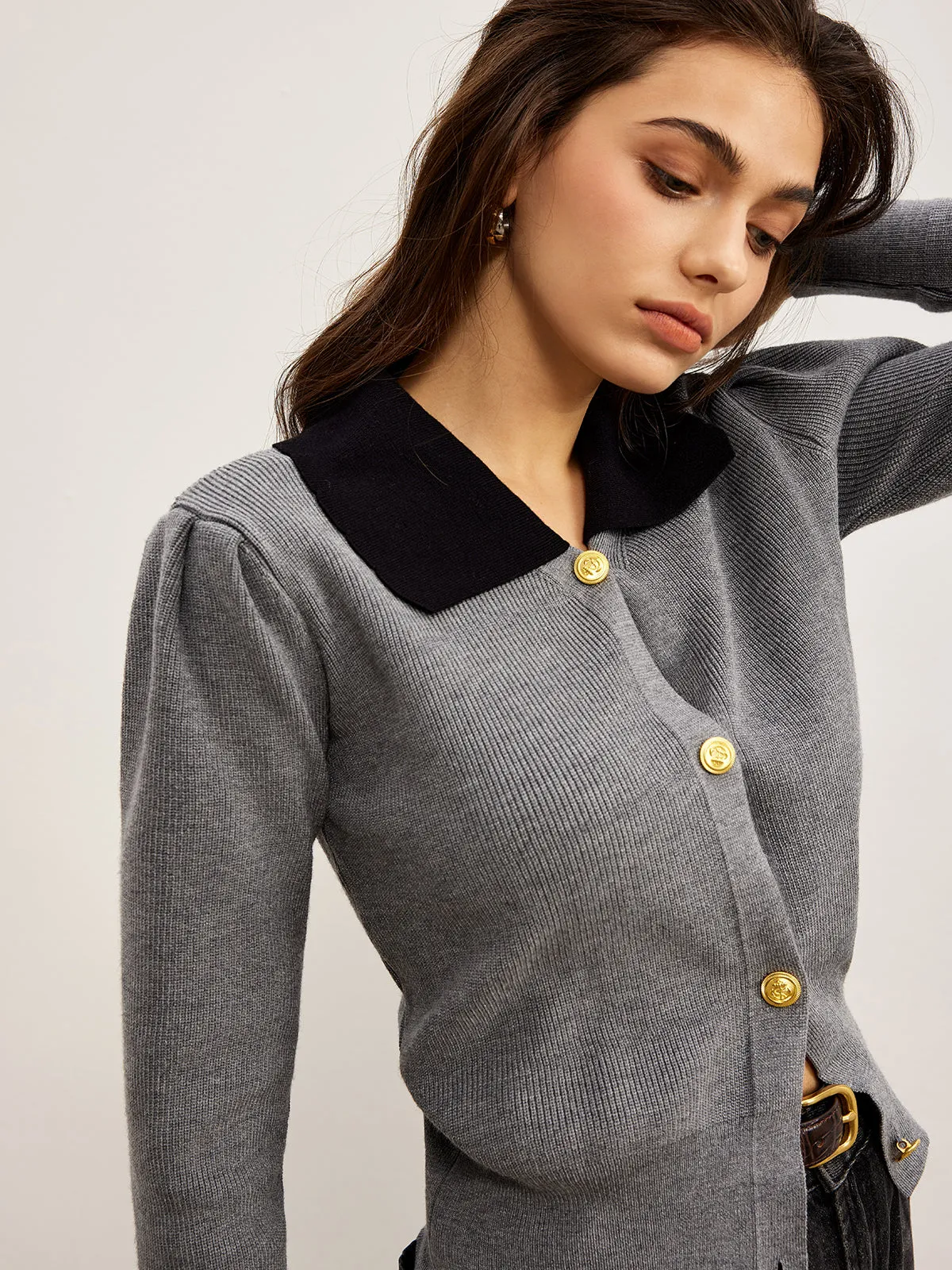 Contrast Collar Slim Button Cardigan sold by COMMENSE product image thumbnail 2