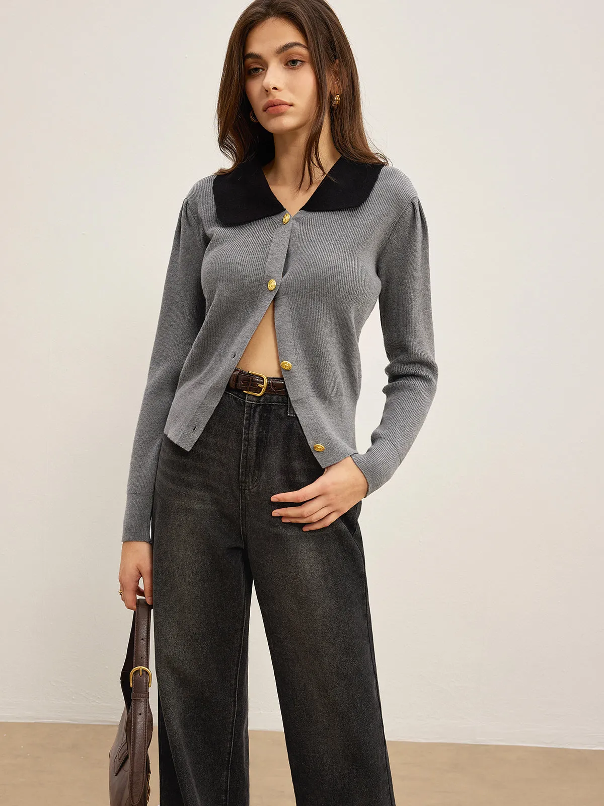 Contrast Collar Slim Button Cardigan sold by COMMENSE product image thumbnail 3