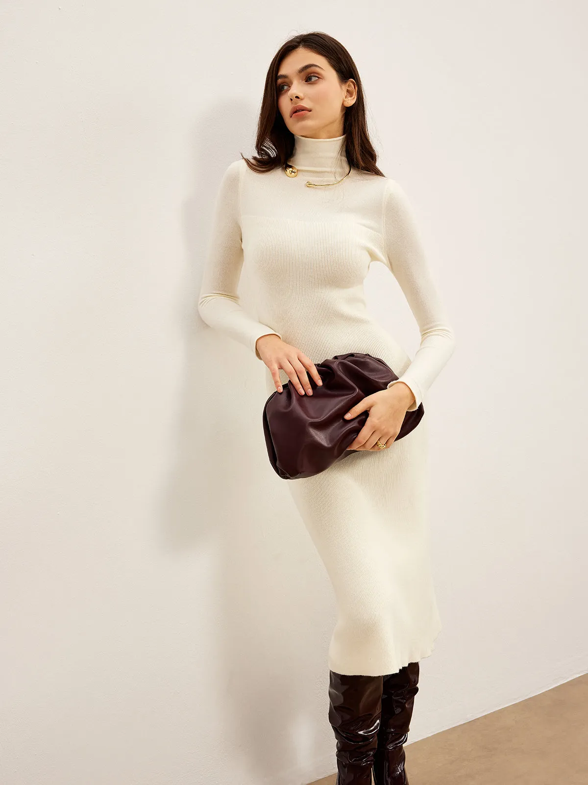 Elegant Turtleneck Panel Sweater Dress sold by COMMENSE product image thumbnail 3