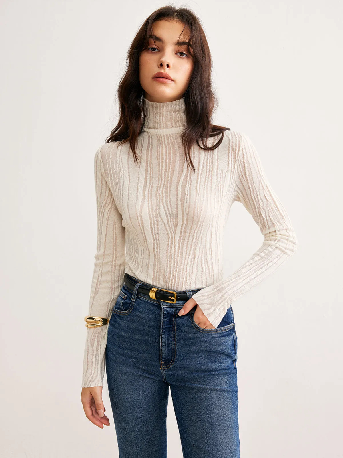 Romance Turtleneck Slim Blouse sold by COMMENSE
