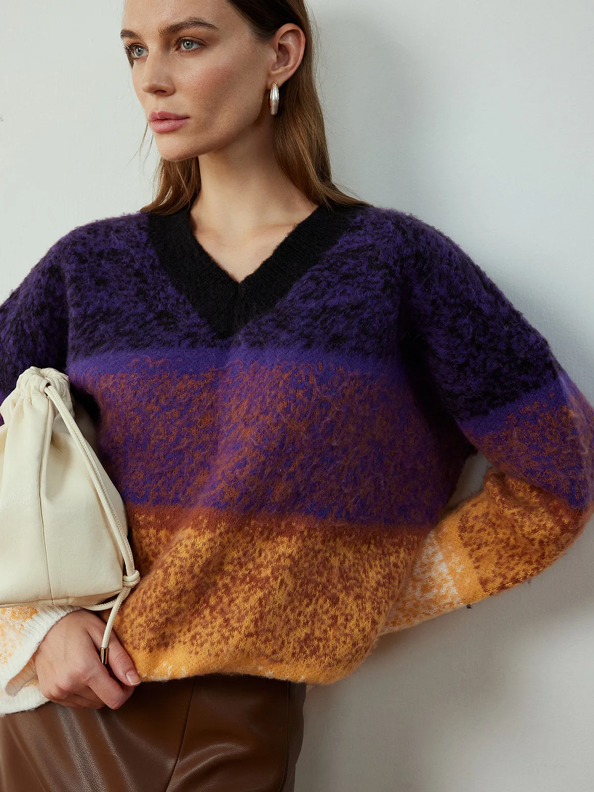 V-Neck Ombre Shift Sweater sold by COMMENSE product image thumbnail 5