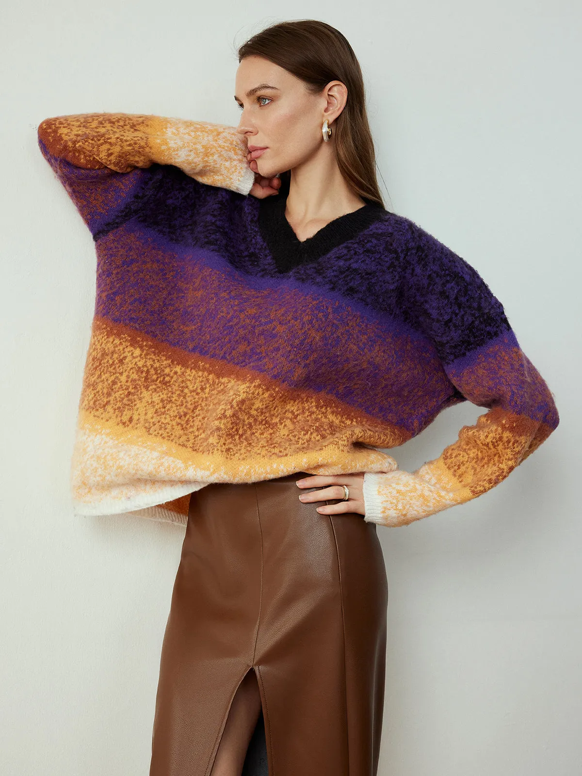 V-Neck Ombre Shift Sweater sold by COMMENSE product image thumbnail 2