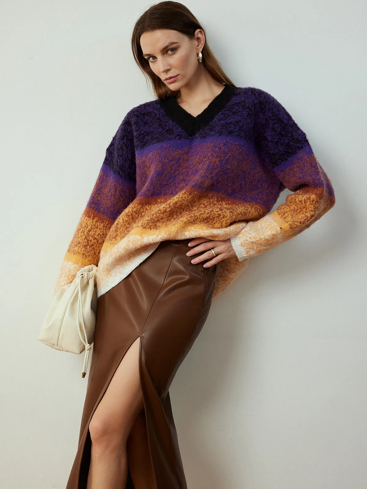 V-Neck Ombre Shift Sweater sold by COMMENSE product image thumbnail 3