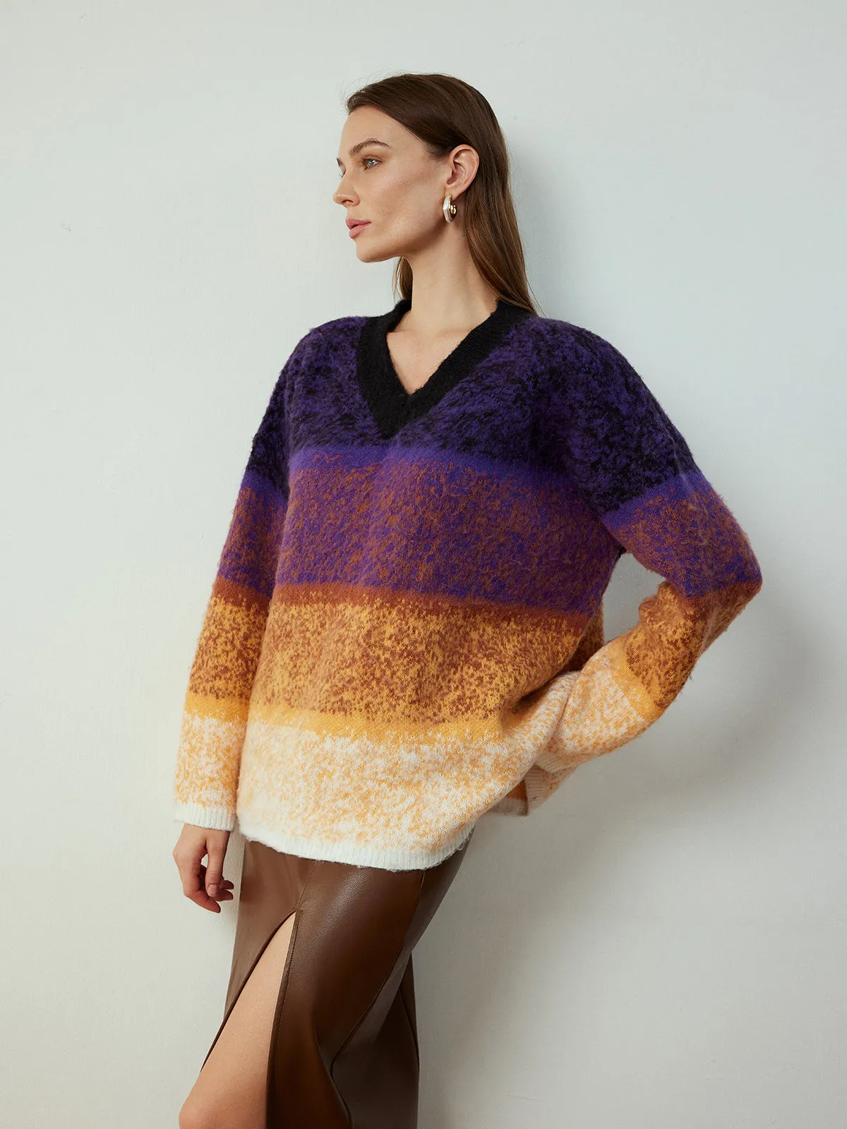 V-Neck Ombre Shift Sweater sold by COMMENSE product image thumbnail 4