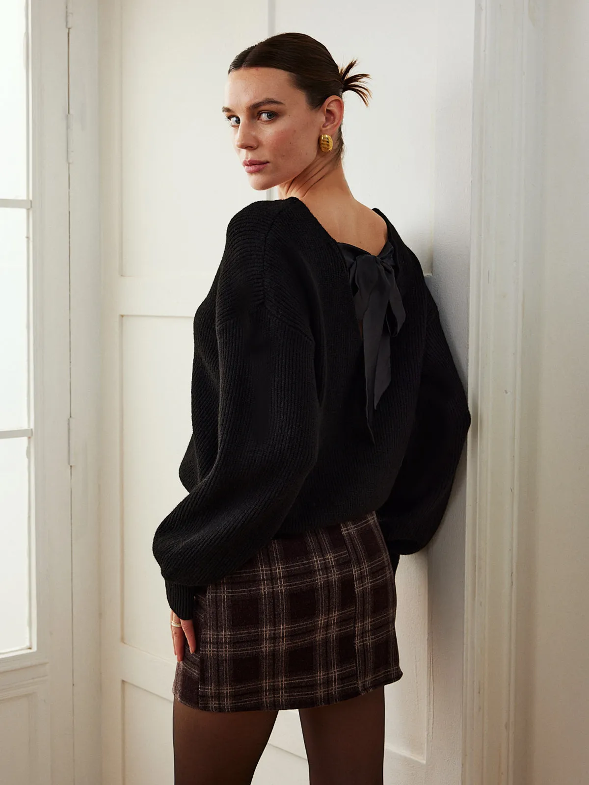 Ribbed V-Neck Bow Sweater sold by COMMENSE product image thumbnail 2