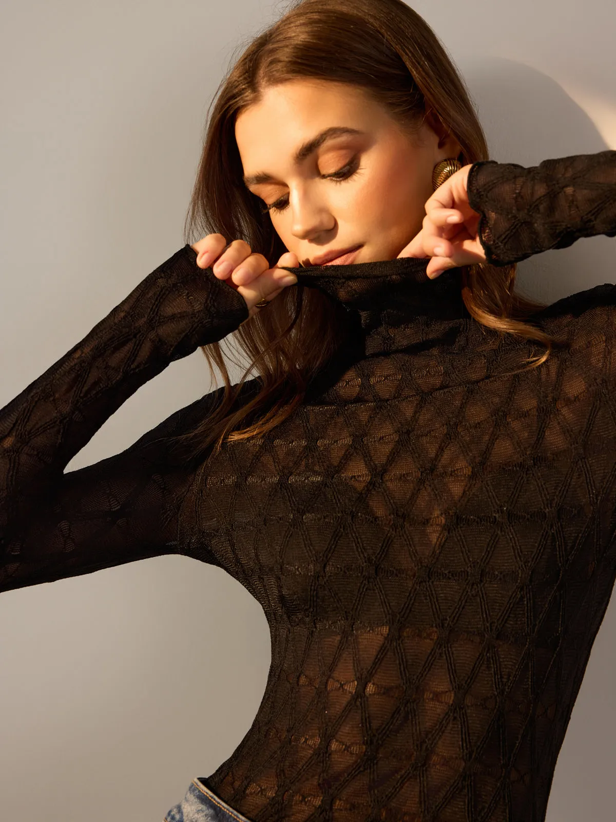 Lettuce Trim Semi-Sheer Textured Blouse sold by COMMENSE