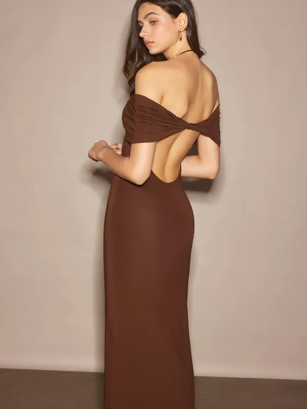 Off-Shoulder Ruched Slim Long Dress sold by COMMENSE