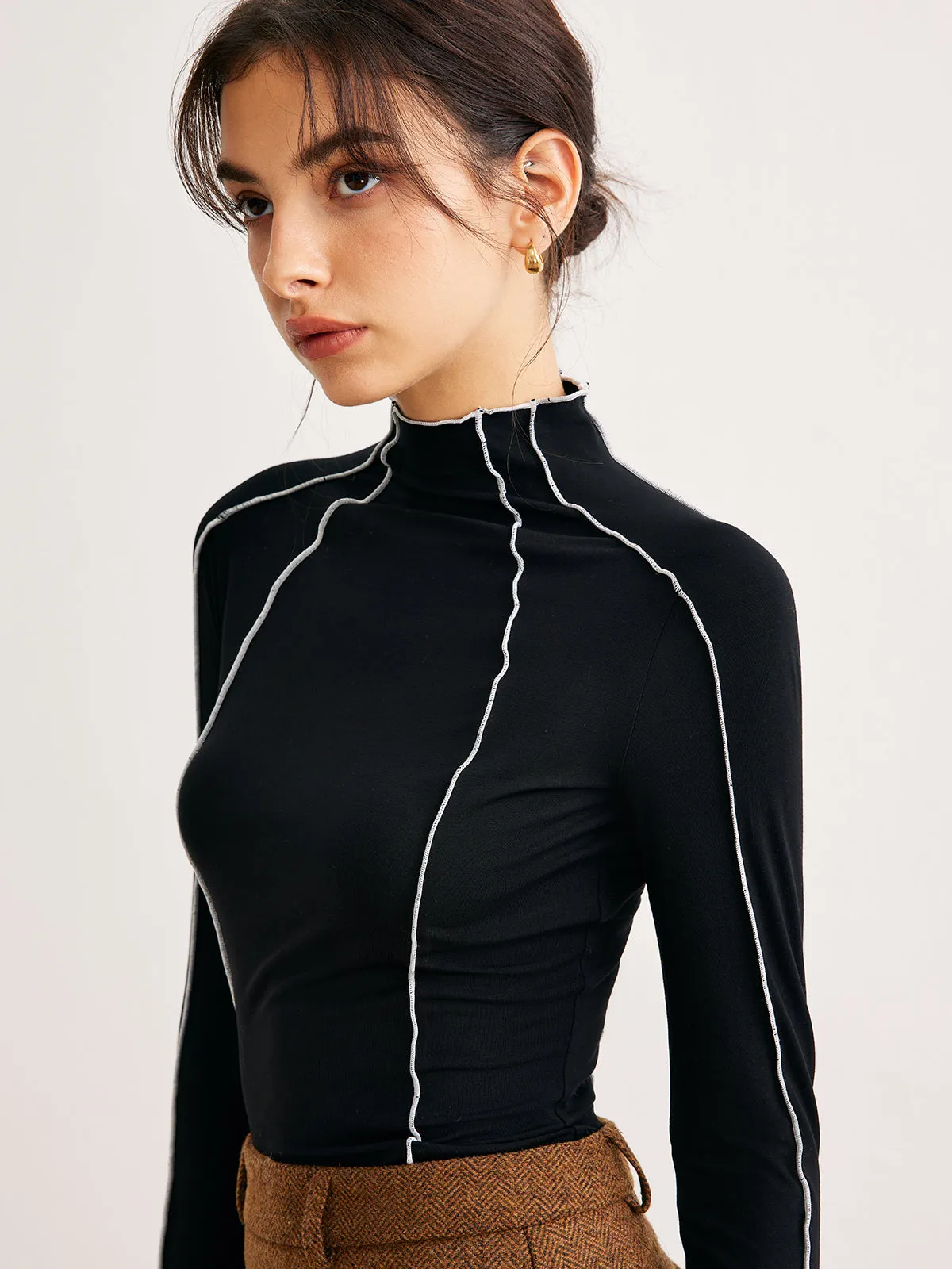 Lettuce Trim Contrast Piping Slim Blouse sold by COMMENSE product image thumbnail 4