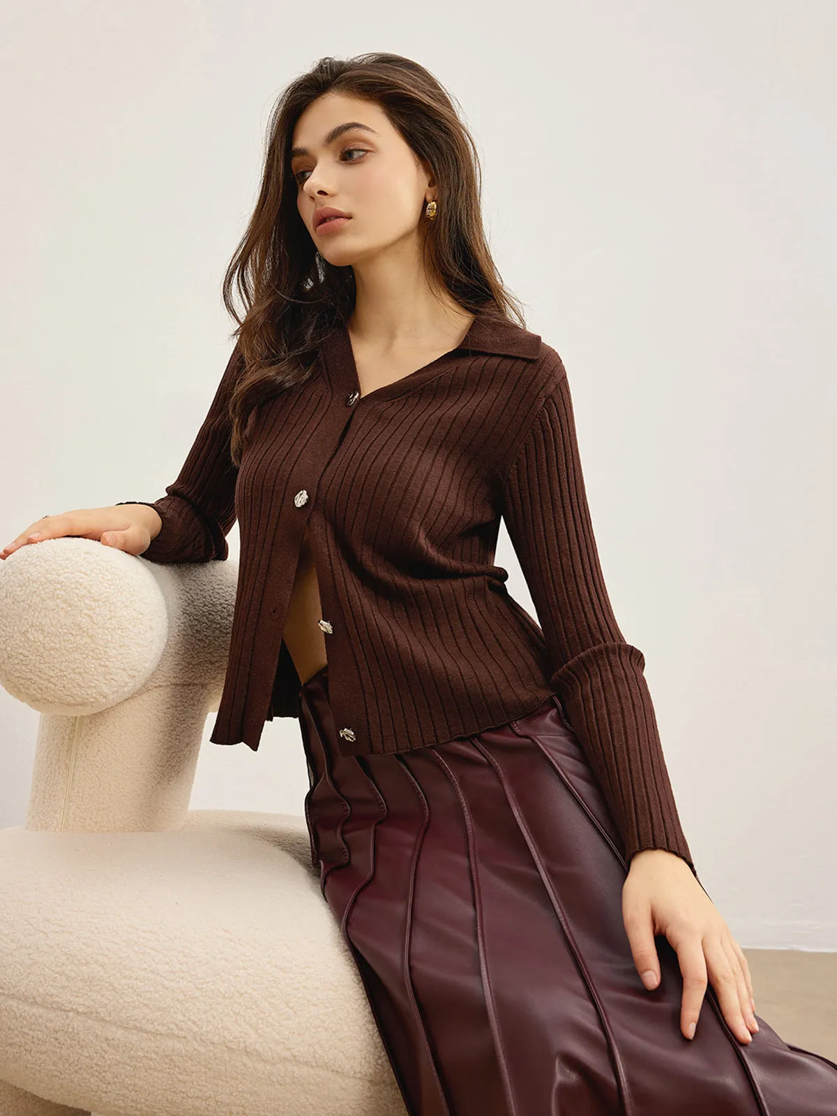 Elegant High-Stretch Polo Cardigan sold by COMMENSE