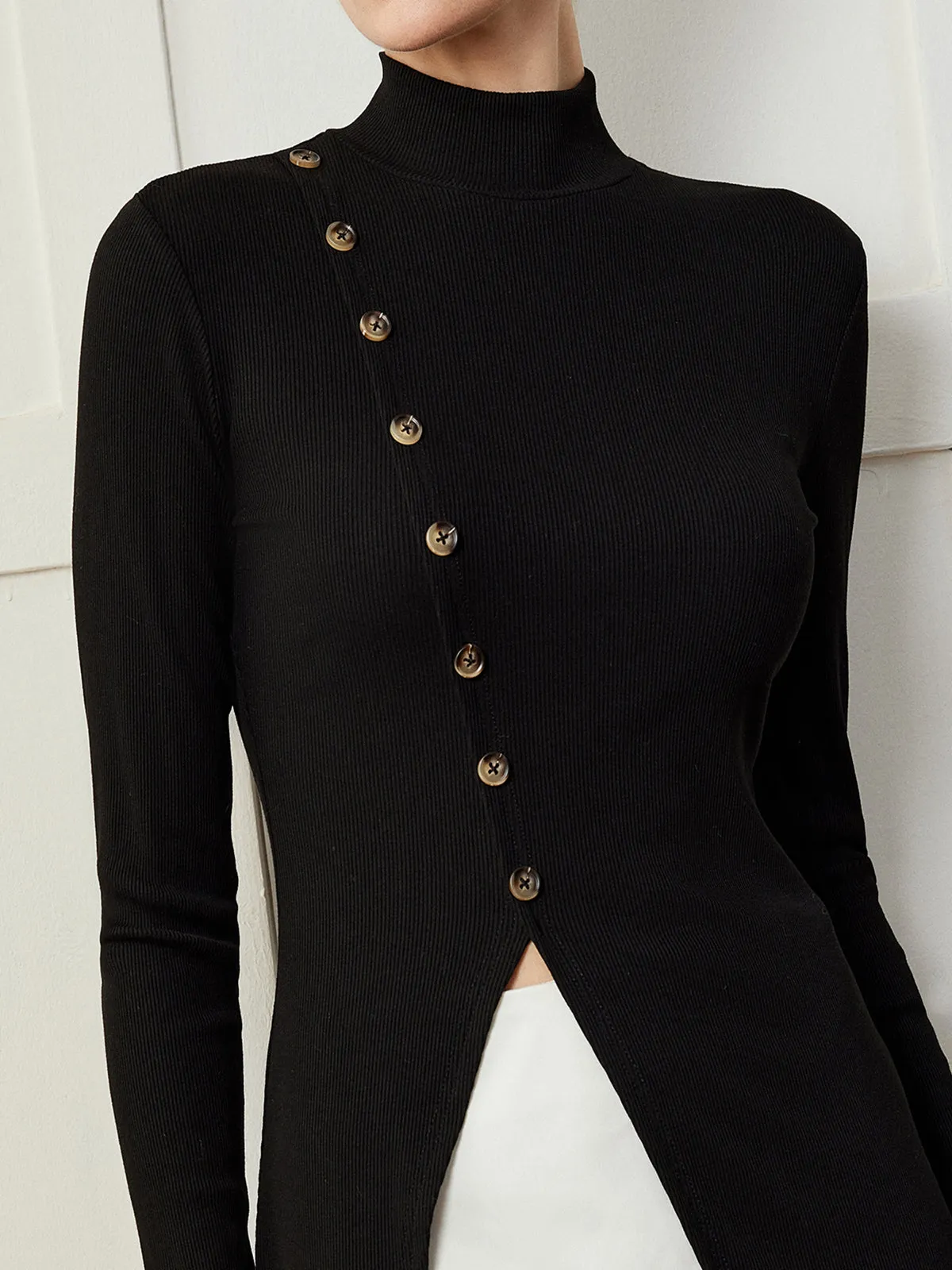 Button Split Skinny Blouse sold by COMMENSE product image thumbnail 3