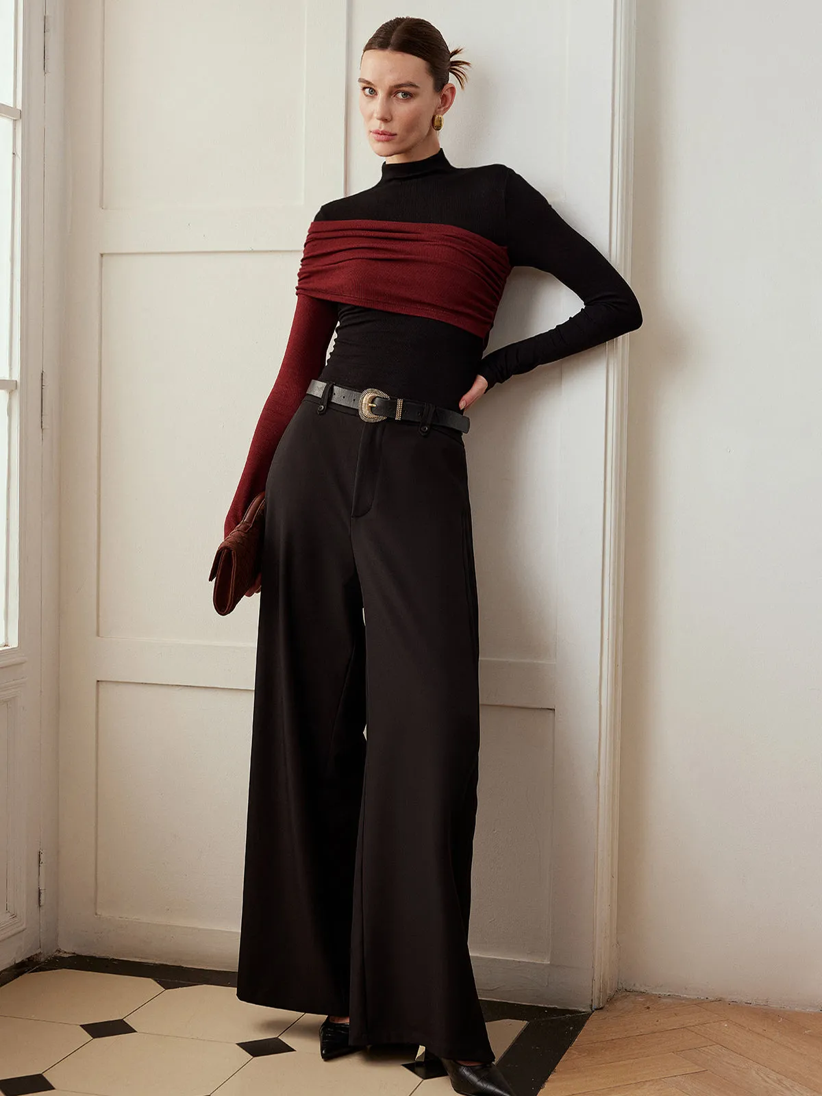 Color Block Pleated Jersey Slim Top sold by COMMENSE product image thumbnail 5