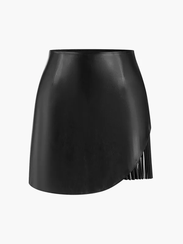 Faux Leather Pleated Panel Skirt sold by COMMENSE
