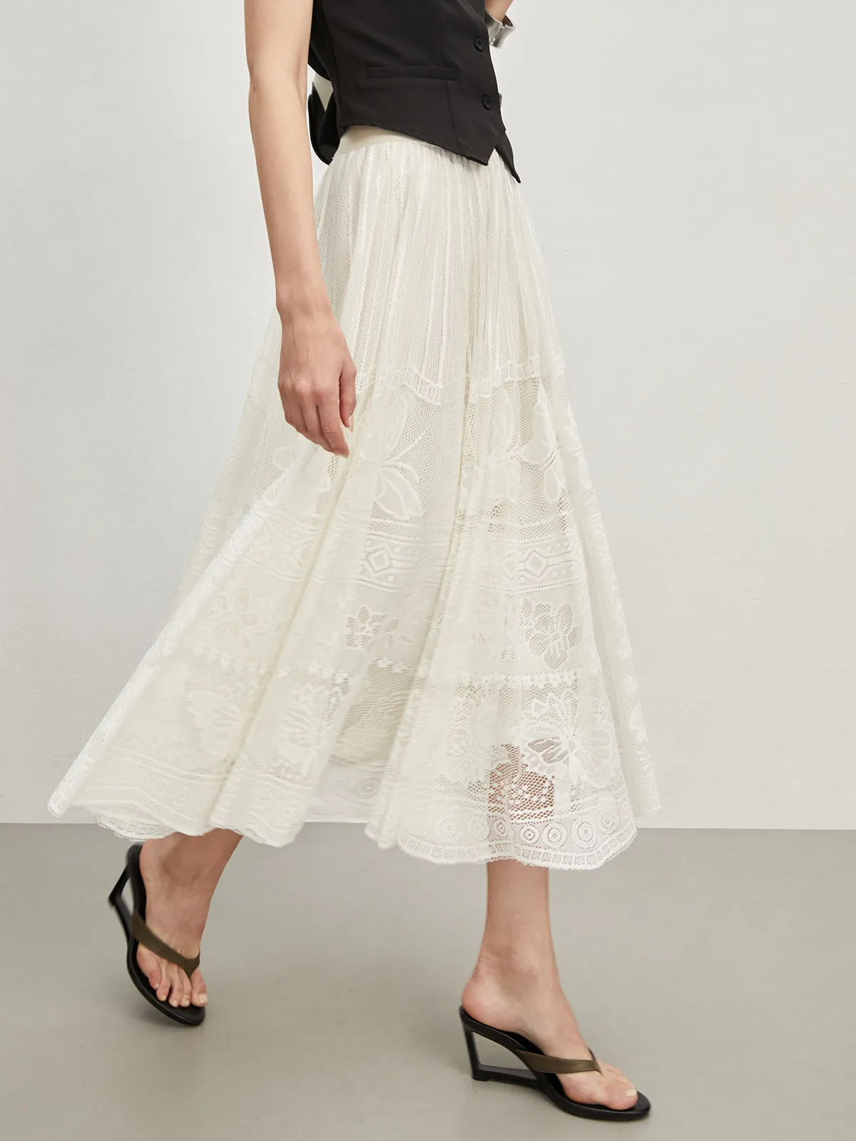 Lace Semi-Sheer Skirt sold by COMMENSE