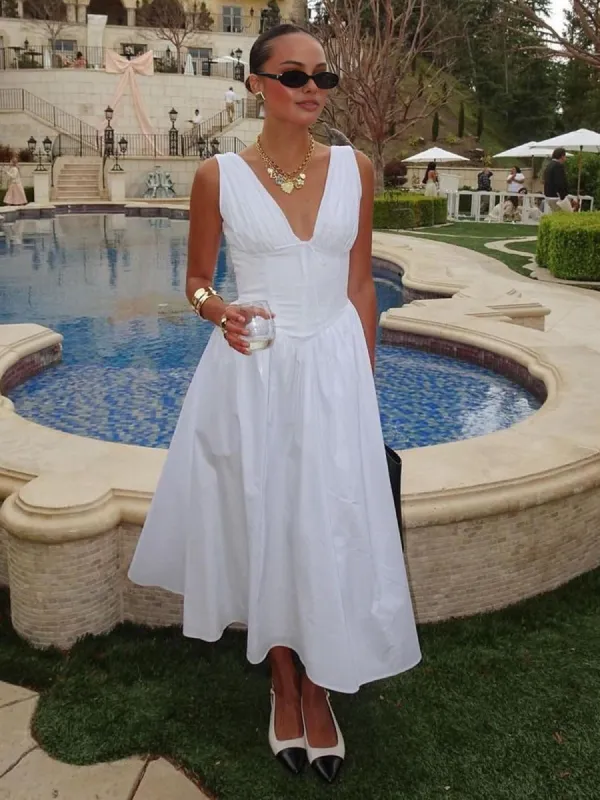 Plain Sleeveless Midi Dress sold by COMMENSE