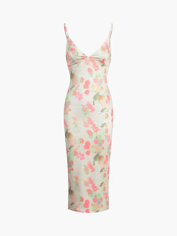 Cherry Blossom Floral Slit Midi Dress sold by COMMENSE
