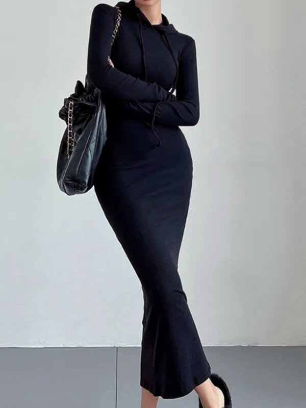 Drop Shoulder Drawstring Hooded Dress made by COMMENSE