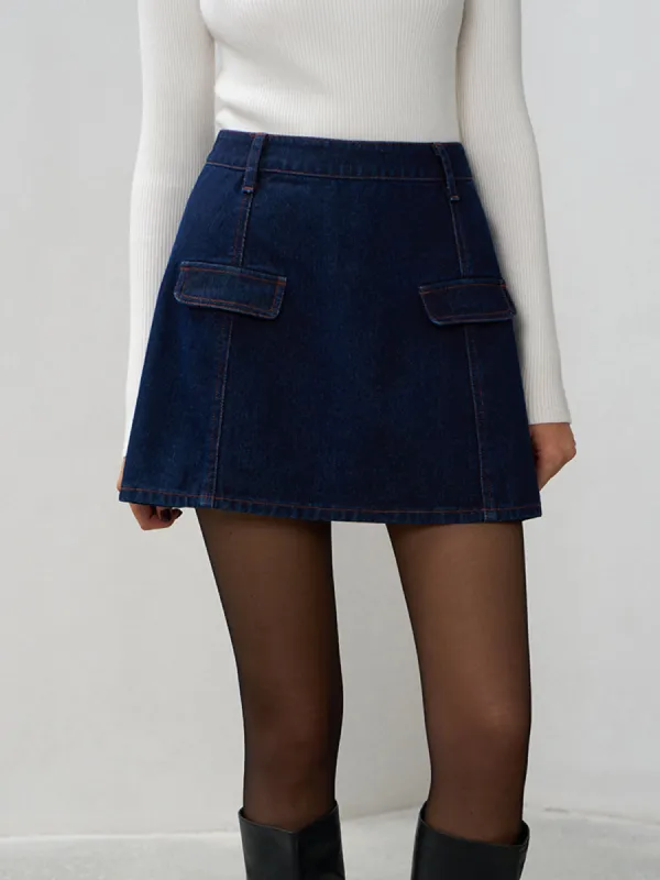 Back Zipper Denim Mini Skirt sold by COMMENSE