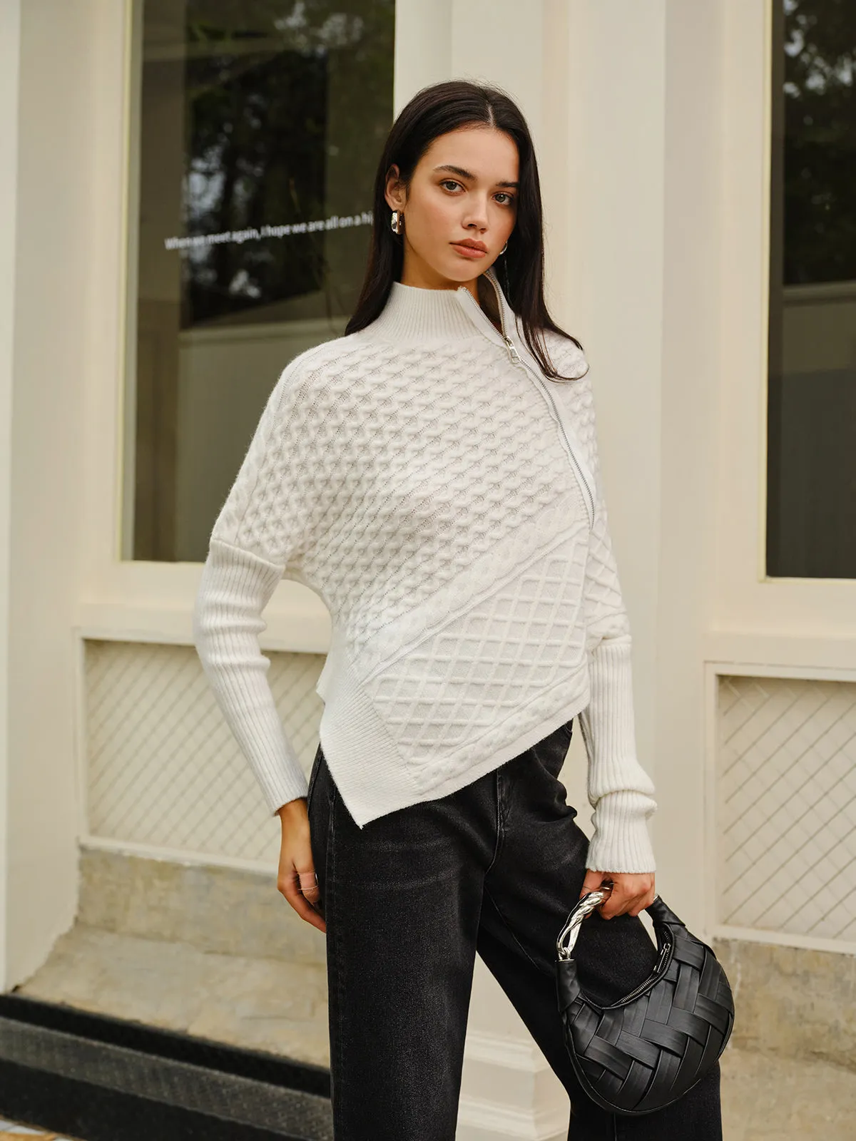 Asymmetrical Mock-Neck Zipper Sweater sold by COMMENSE product image thumbnail 3