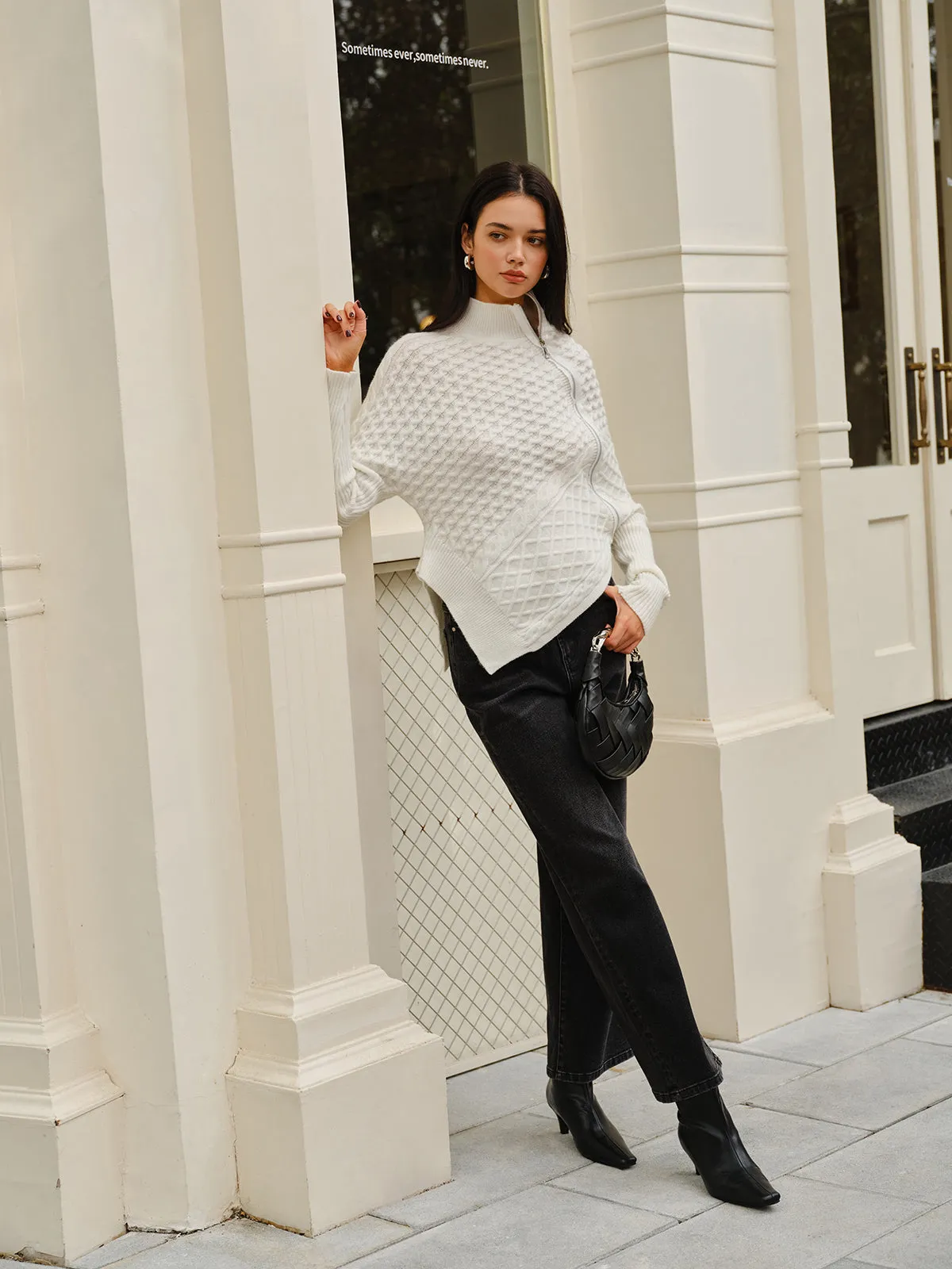 Asymmetrical Mock-Neck Zipper Sweater sold by COMMENSE product image thumbnail 4