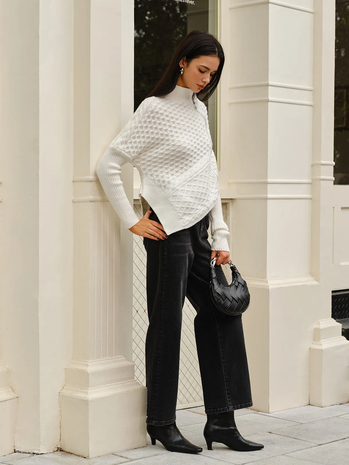 Asymmetrical Mock-Neck Zipper Sweater sold by COMMENSE product image thumbnail 5