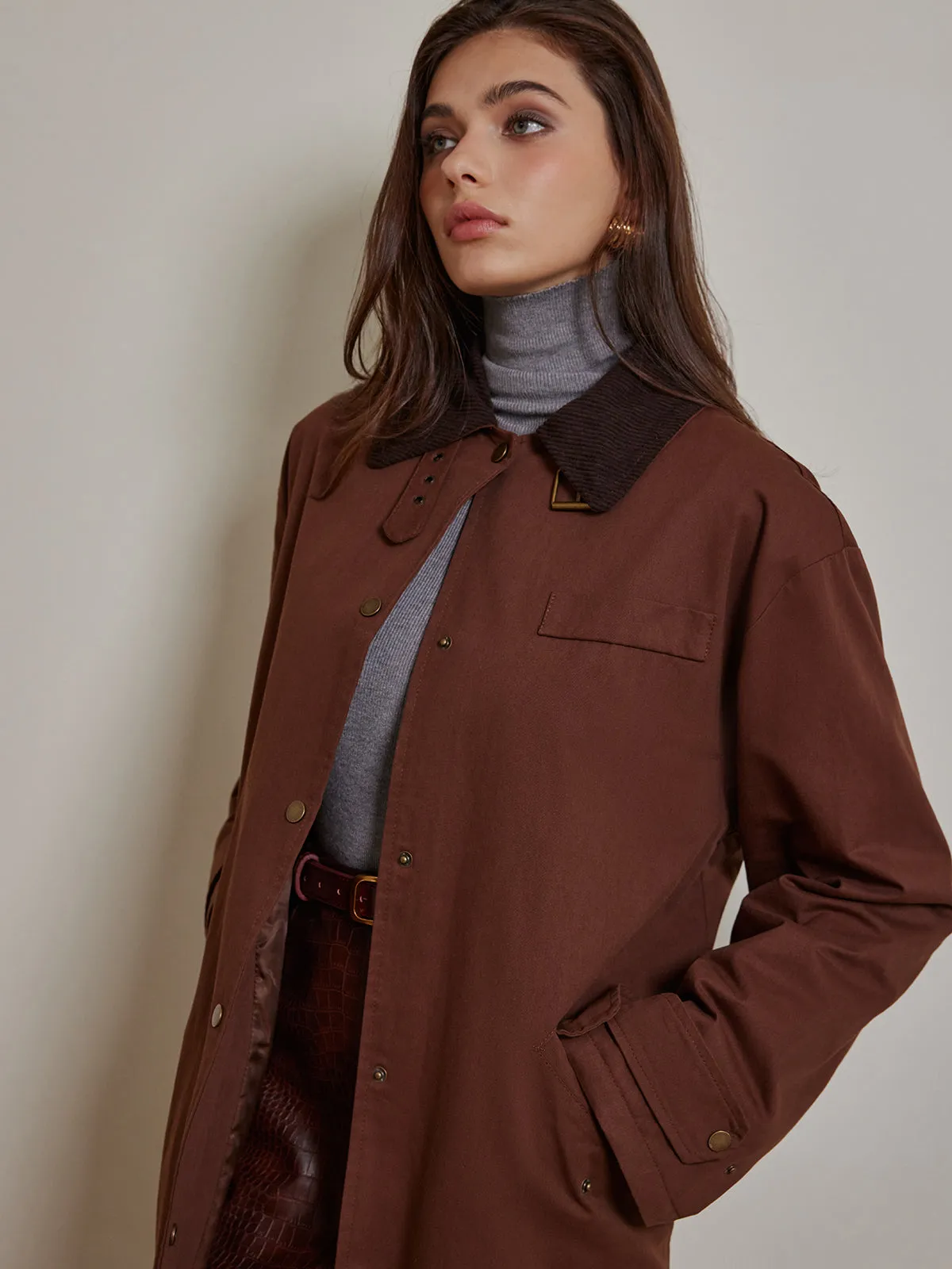 Contrast Collar Pleated Trench Coat sold by COMMENSE product image thumbnail 3
