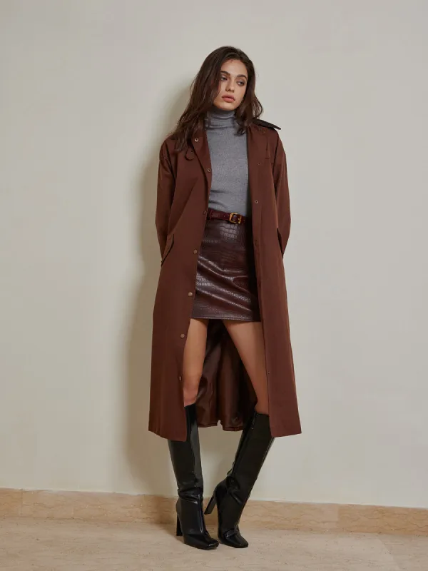 Contrast Collar Pleated Trench Coat made by COMMENSE